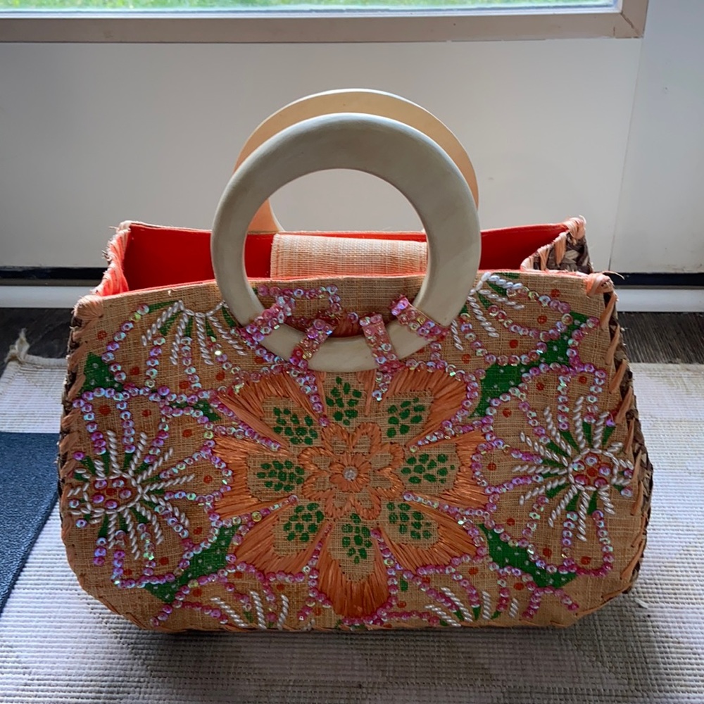 Nordstrom Sequin straw handbag